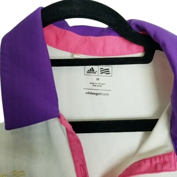 Adidas Golf Womens Short-Sleeve Polo Shirt White Pink Purple Accents M Polyester - Picture 2 of 11
